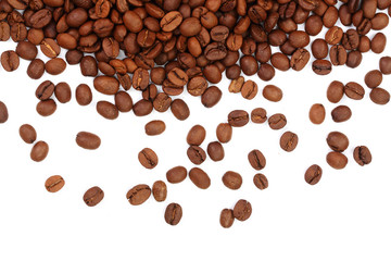 Coffee beans isolated on white background top view