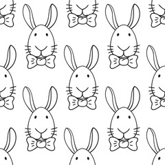 Seamless pattern with cute hand-drawn rabbits. Vector template suitable for textiles, wrapping paper or bedding.