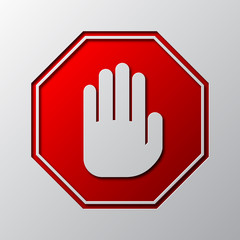 Paper art of the red STOP hand sign. Vector illustration.