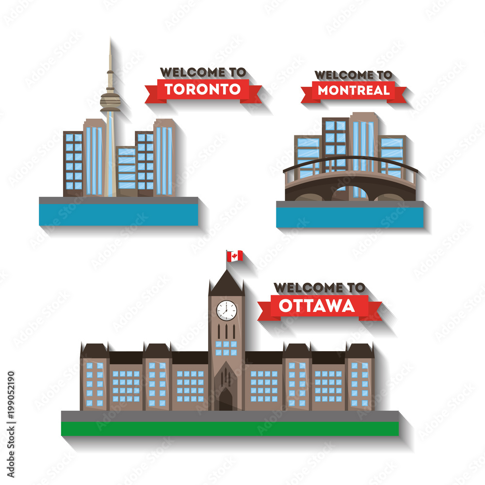 Canvas Prints welcome to canada cities montreal toronto ottawa vector illustration