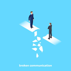 men in business suits met on a collapsing bridge, an isometric image