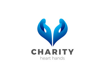 Charity Help Hands Heart shape Logo design vector. Donation icon