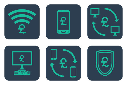Set of icons about online payments with pound symbols