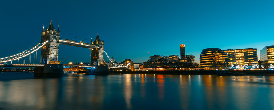 View on London Cityscape panorama at sunset, modern style