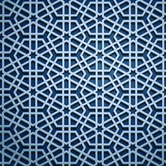 Set of islamic oriental patterns, Seamless arabic geometric ornament collection. Vector traditional muslim background. east culture, indian heritage, arabesque, persian motif, 3D. Ramadan kareem. Blue