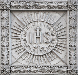 Very nice old IHS sign (Christogram) sculpted with stone