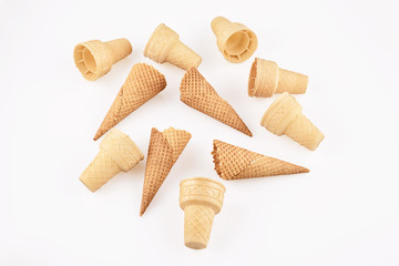 empty ice cream cone on white background