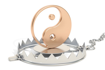 Trap with Yin and Yang, Taoism Religion Trap concept. 3D rendering