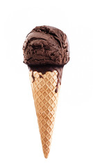 chocolate ice cream with cone isolated on white background