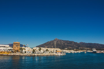 Naklejka premium Puerto Banus. View of Puerto Banus, Marbella, Malaga, Costa del Sol, Spain. Picture taken – 27 march 2018.
