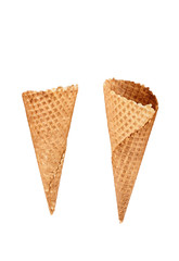 empty ice cream cone isolated on white background