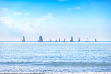 Obraz premium Sailing boat yacht regatta race on sea or ocean water