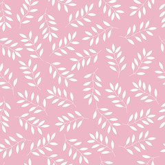 White leaves on pink background. Seamless pattern. Vector background.