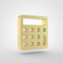 Golden calculator icon isolated on white background.