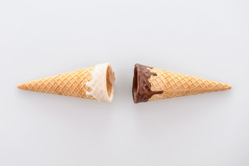 Glazed ice cream cones isolated on a white background