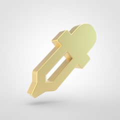 Golden eye dropper icon isolated on white background.