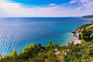 Fotobehang beautiful landscape of turquoise sea and rocky coast in Greece © nblxer