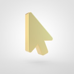 Golden mouse pointer icon isolated on white background.