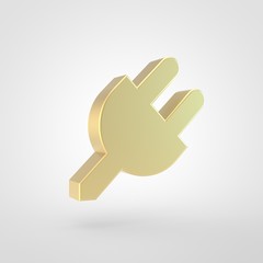 Golden plug icon isolated on white background.