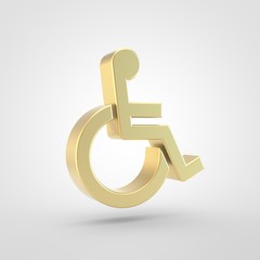 Golden wheelchair icon isolated on white background.