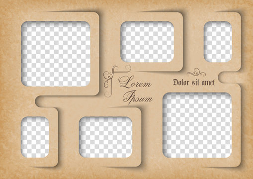 Template for photo collage in vintage style. Family photo album. Frames for clipping masks is in the vector file
