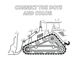Numbers game, a educational connect the dots game for children. Bulldozer Side View.