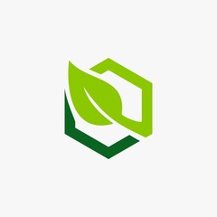 Green leaf polygonal icon illustration.