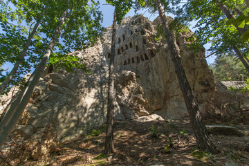Antique Thracian Sanctuary Eagle Rocks near town of Ardino, Kardzhali Region, Bulgaria