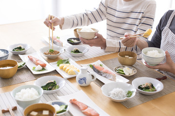 A couple eating breakfast in Japan