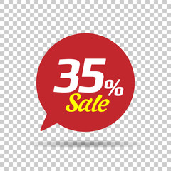 Special offer sale red tag. This is the concept of the price list for discounts, of an advertising campaign, advertising marketing sales, a 35% off discount, a unique offer. Vector illustration.