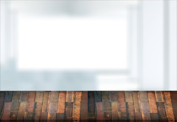 Wooden board empty table  window blurred background can be used for display or montage your products and Mock up