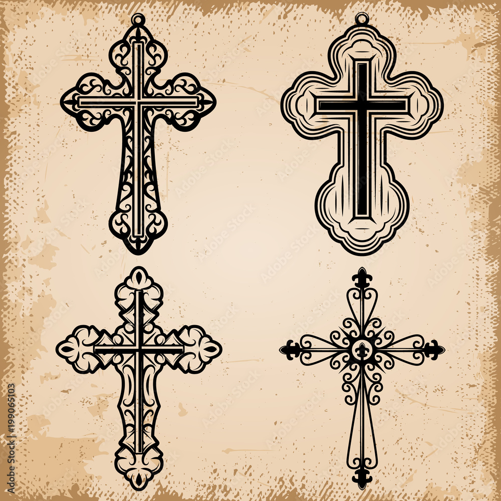 Wall mural Vintage Decorative Religious Crosses Set