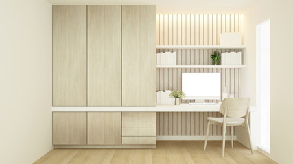 Workplace on wall design and wardrobe in condominium - Study room simple design artwork for apartment or home - 3D Rendering