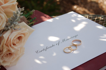 Certificate of Marriage, Rings & Bouquet