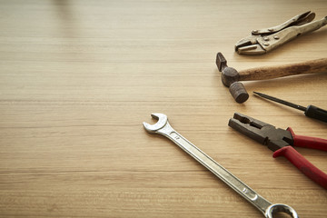 tools supplier on wood backgrounds