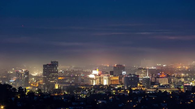 Hollywood Skyline and Morning Fog Sunrise Timelapse