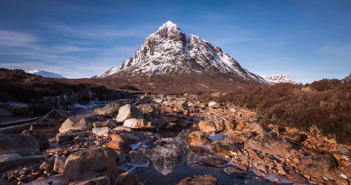Time lapse clip Buachaille Etive Mor in Glencoe on a cold winter morning.