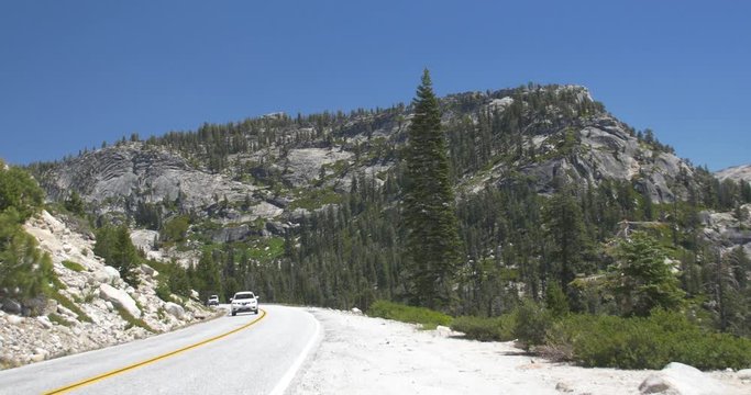 Car Driving on Highway in Yosemite National Park