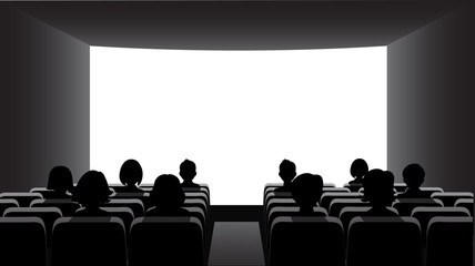 People in the cinema on the background of the screen.