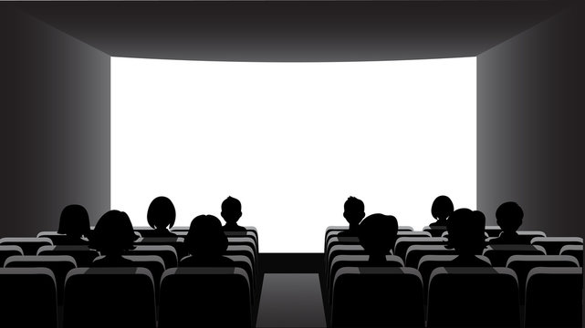 People In The Cinema On The Background Of The Screen.