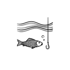 Fish with hook hand drawn outline doodle icon