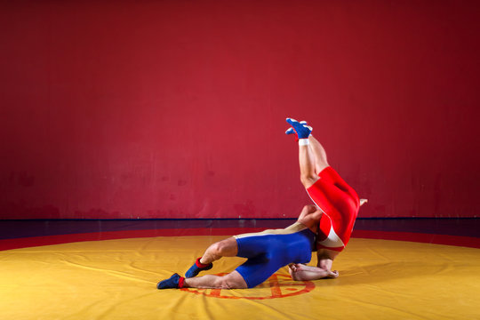 Two young man  wrestlers