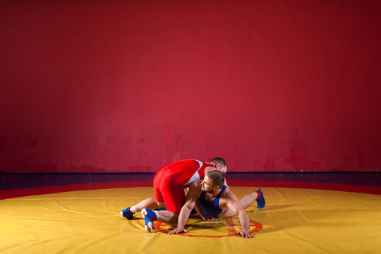 Two young man  wrestlers