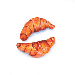 Croissants set. Watercolor sketch food.  Watercolor illustration isolated on white background.
