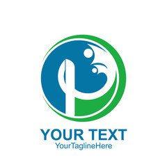 Initial letter P logo template colored blue green human design for business and company identity