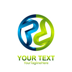 Initial letter PD logo template colored blue green circle design for business and company identity