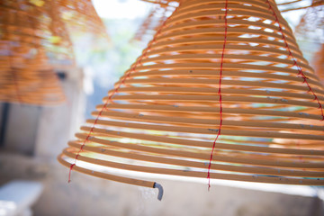 Circular incenses coils burning at the Chinese Temple