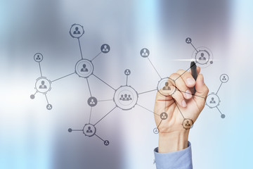 Organisation structure. People's social network. Business and technology concept.