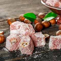 Turkish Delight, eastern delicacy with hazelnuts