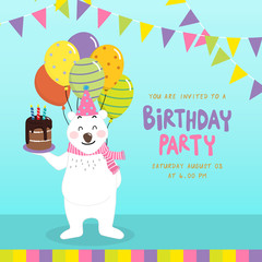 Happy Birthday card with cute bears in party. Vector illustration. Basic RGB.